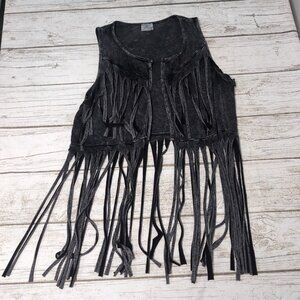 Blue Buttercup Western Boho Fringe Open Face Vest Made in USA Size Small